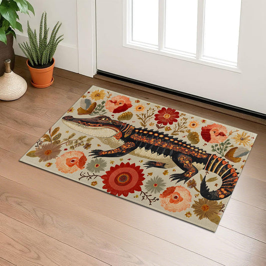 SIMFEP Alligator Indoor Door Mat with Tribal Pattern, Reptile Design Welcome 29.5"×17" Non-Woven Floor Mat, Crocodile Non-Slip Doormat Rug for Front Door, Porch, Bathroom, Kitchen, Home Decor, Gifts
