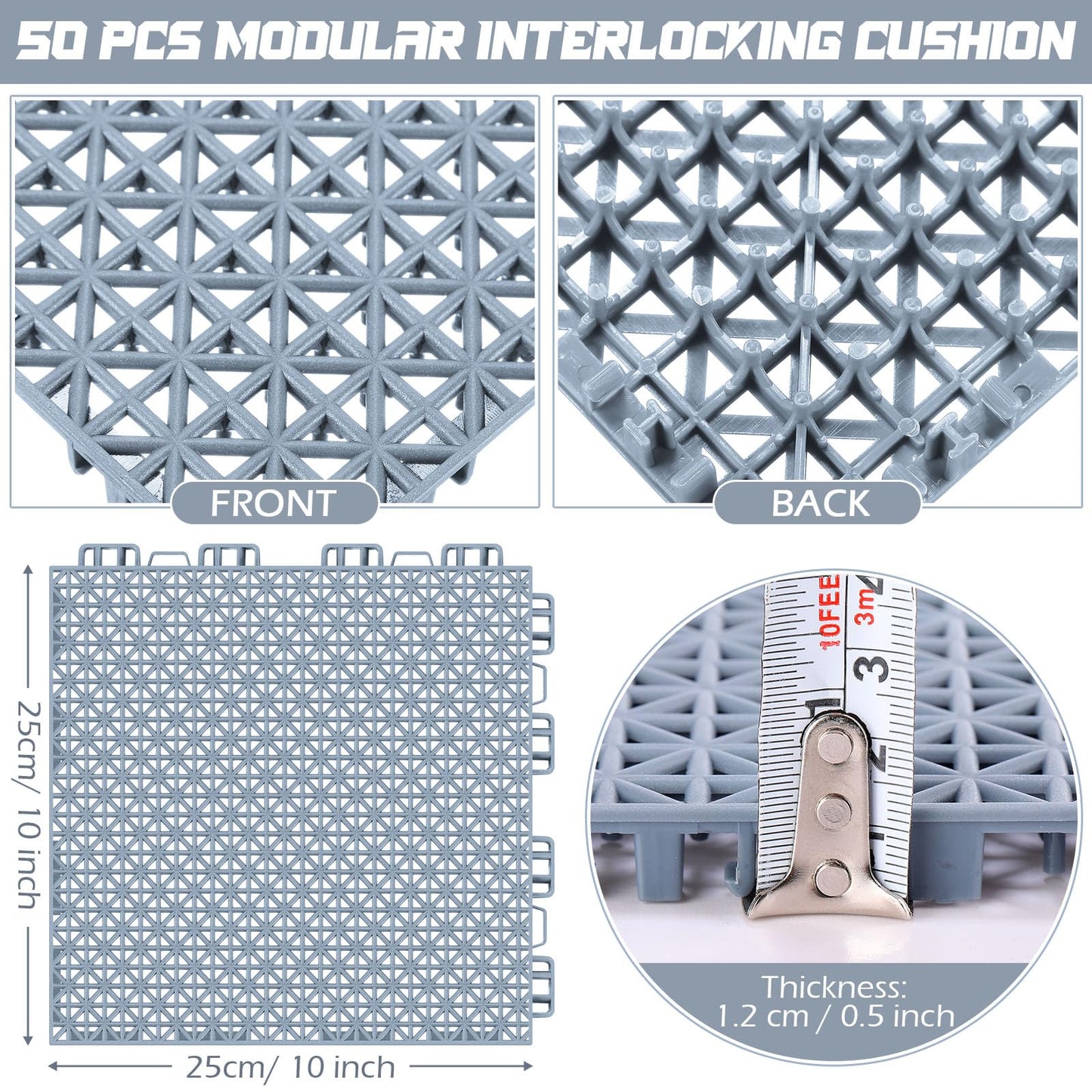 50 Pack Drainage Mats Interlocking Tile 10" x 10" Rubber Floor Tiles