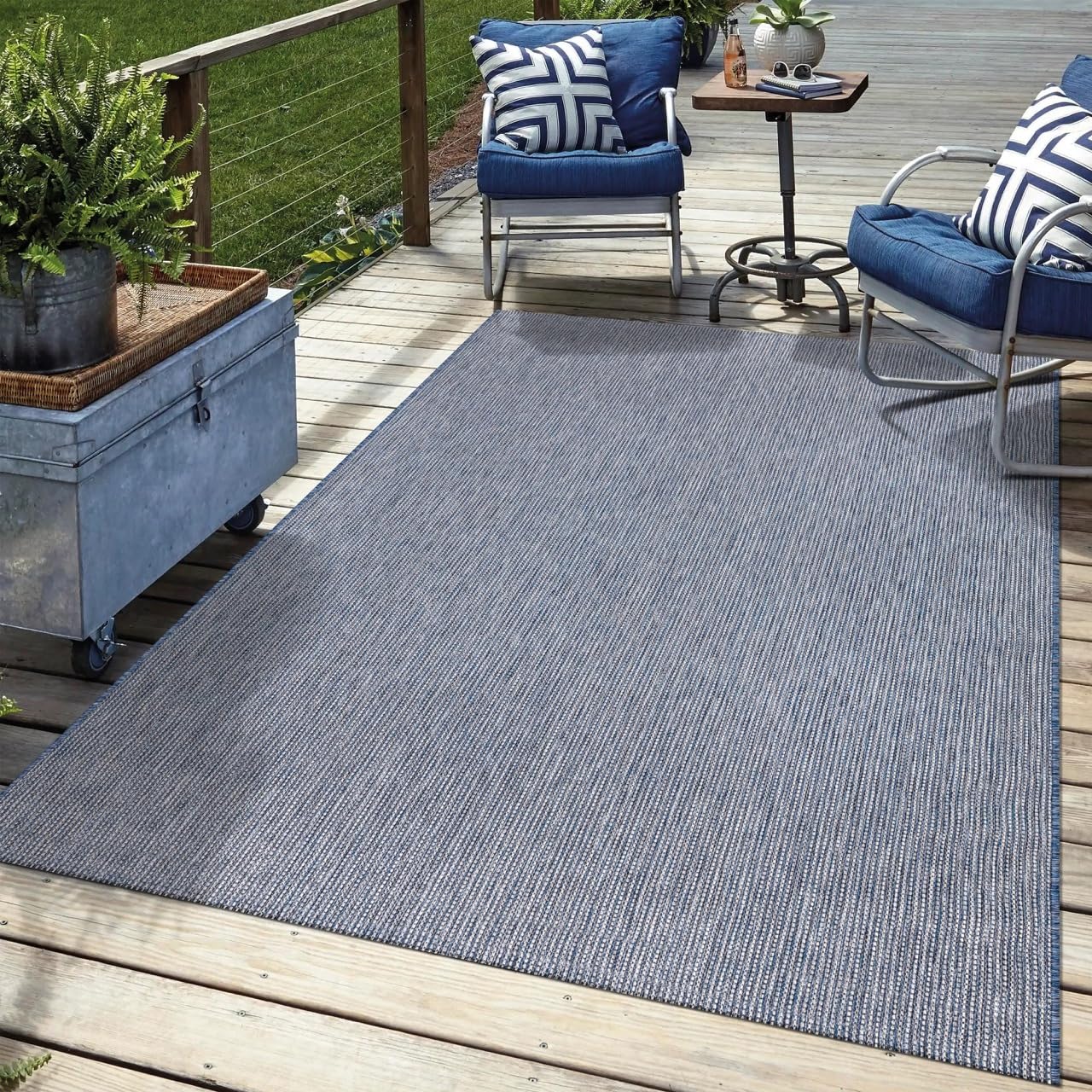 Keen Home Design Terrace Outdoor Throw Rug - 36"x60" Washable Indoor/Outdoor Rug for Patio, Kitchen, Balcony, Beach, Garden, Deck and Porch, Size: 3' x 5', Solid Navy