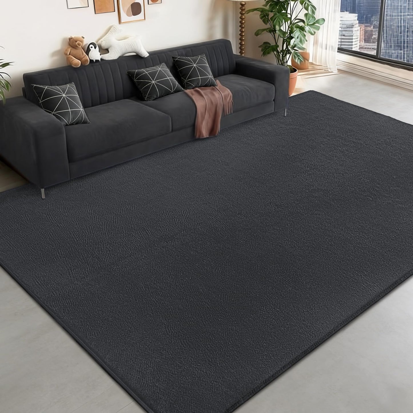 QDUIDU Large Area Rugs for Bedroom Living Room - 5x8 Feet Ultra Soft Dark Grey Rug Thickened with Memory-Foam, Solid Modern Minimalist Carpets for Home Decor, Non-Slip and Comfy Nursery Room Rugs