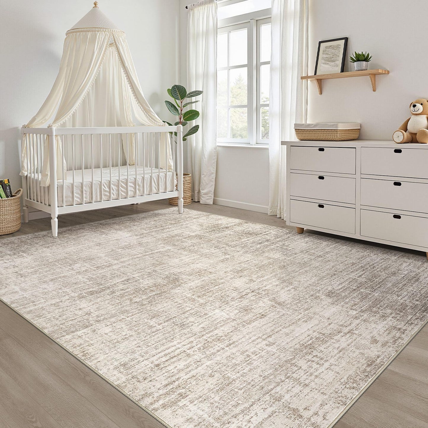 8x10 Area Rugs Living Room: Washable Large Neutral Brown Rug Abstract Soft Modern Stain Resistant Indoor Floor Non-Slip Carpet for Bedroom Nursery Kids Office Playroom Dining Room Under Table Home