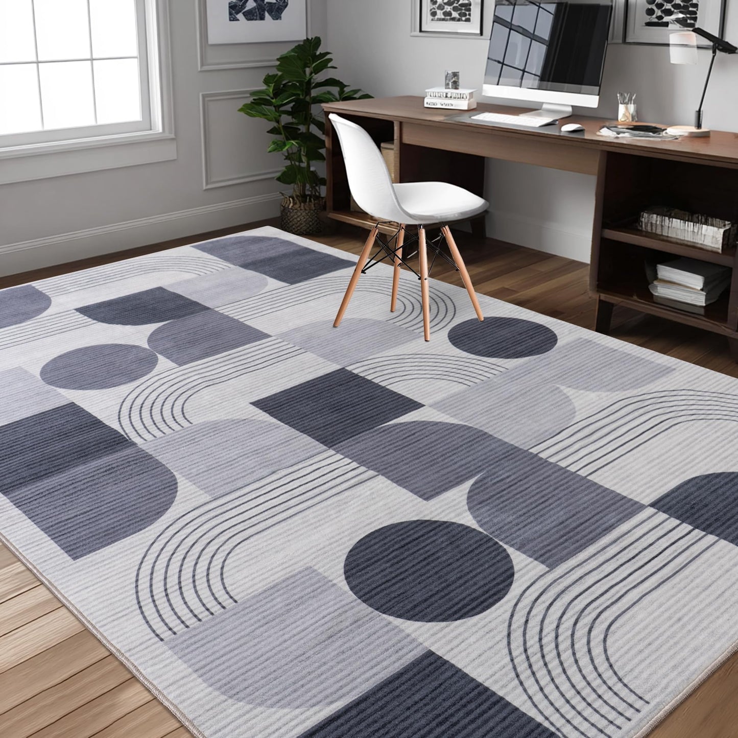 QDUIDU Large Machine Washable 4x6 Area Rug, Soft Modern Geometric Abstract Grey Rugs for Bedroom Living Room, Non-Shedding Faux Wool Indoor Throw Floor Carpet for Office Entryway Dining Room Decor