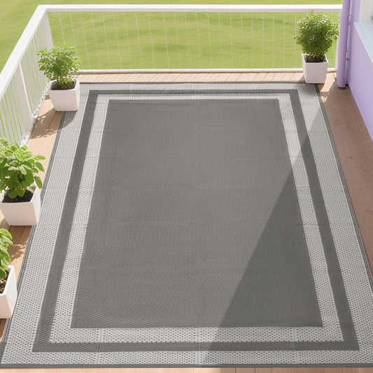 RURALITY Outdoor Rugs 5x8 Waterproof for Patios Clearance,Plastic Straw Mats for Backyard,Porch,Deck,Balcony,Coffee&Beige