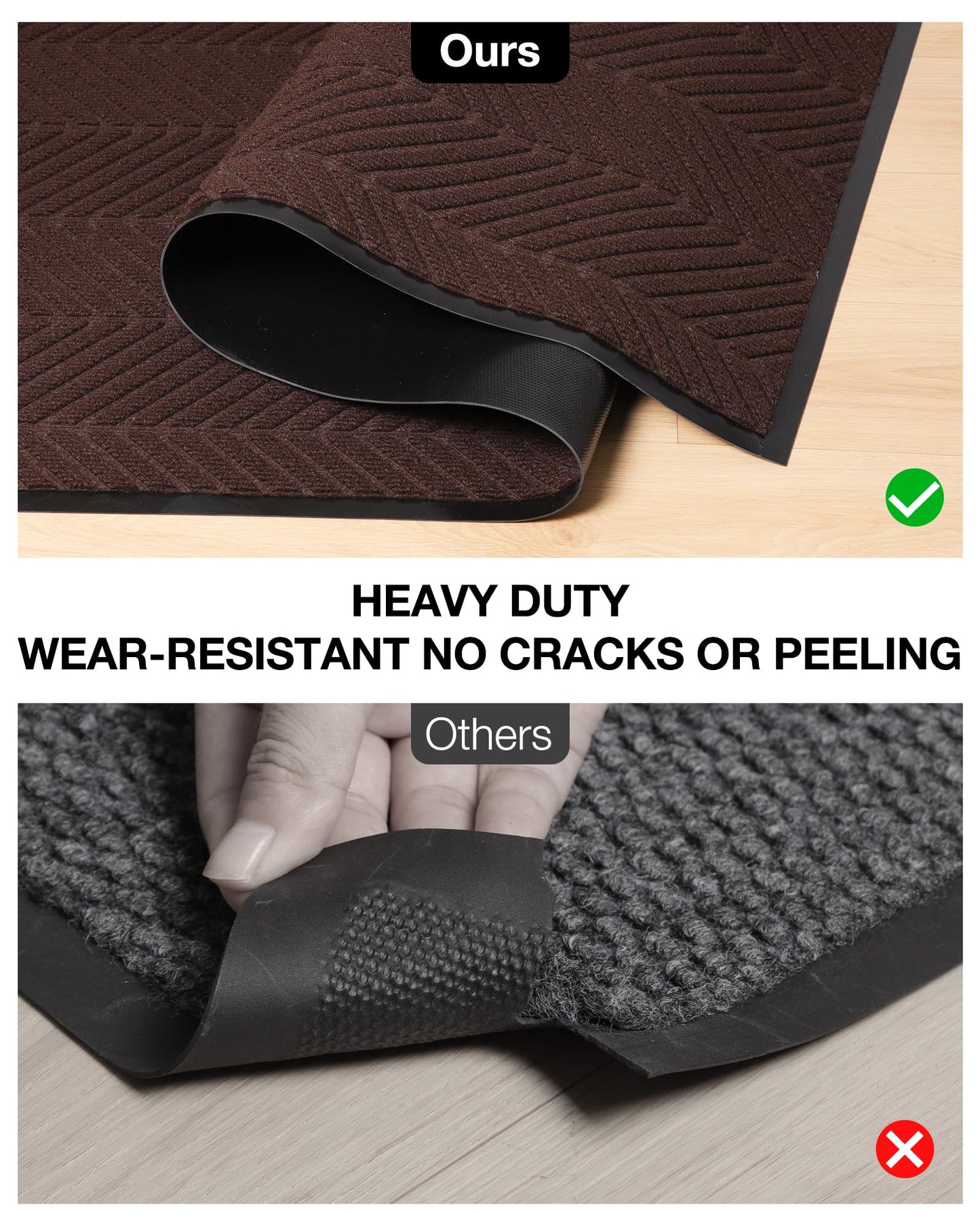 5′ x 7′ Heavy Duty Front Door Mat Indoor Outdoor Entrance, Easy Clean Non-Slip All Weather Commercial Floor Mat for Entryway, No Curling Waterproof Vinyl Welcome Mat (Dark Brown)