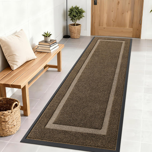 OLANLY Front Door Mat Indoor Outdoor Entrance, Waterproof All-Season, All-Weather Doormat, Sturdy Natural Rubber, Fade Resistant, Low Profile, Easy Clean Patio Porch Entryway Mat, 71x23, Brown