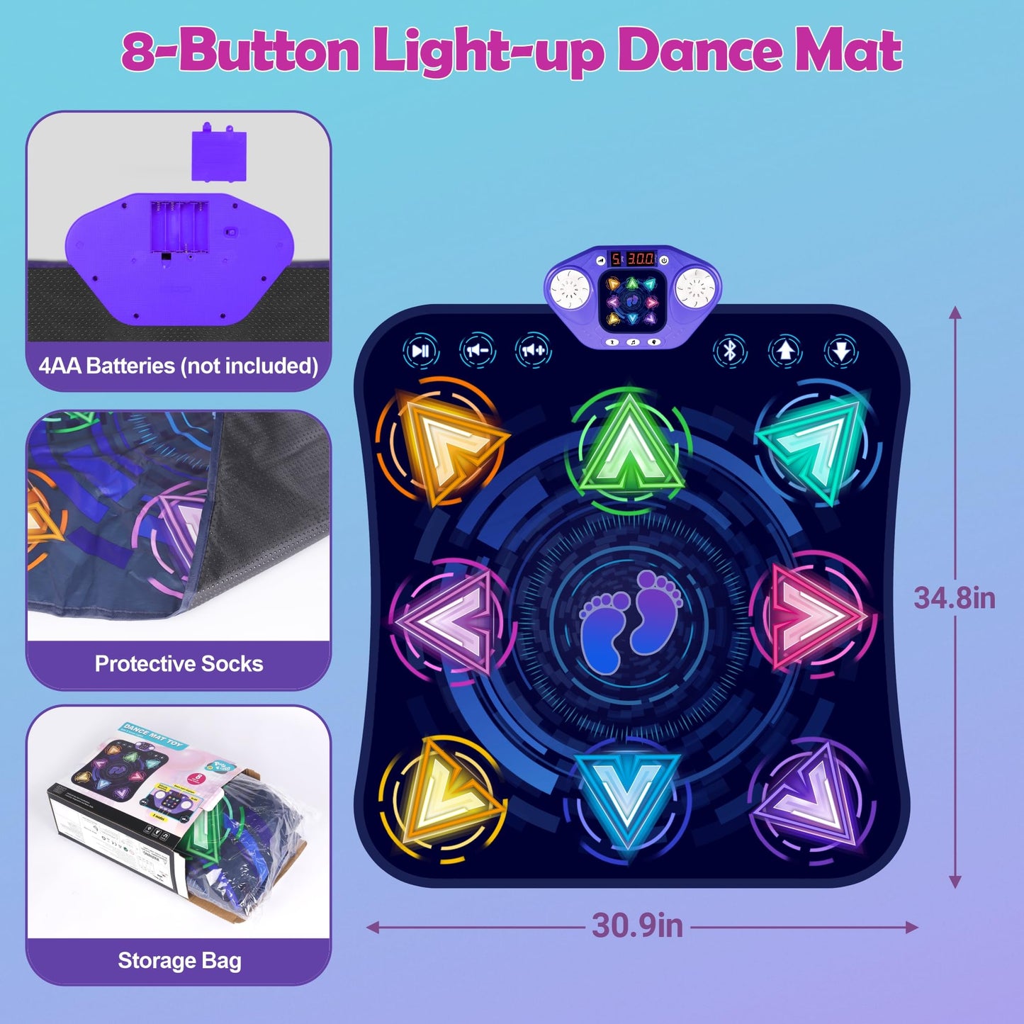 Dance Mats for Girls 4-8, Electronic Dance Mats with LED Light & Wireless Bluetooth, Kids Dance Mat, Girls Dance Mat, Dancing Mat, Music Dance Toy with 3 Game Modes, Develops Hand-Eye Coordination