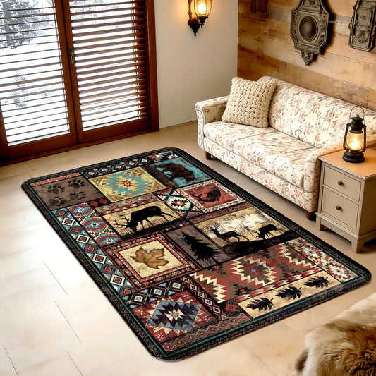 Perfect Kicks Rustic Cabin Room Rug Vintage Nature and Animals Area Rugs for Bedroom Living Room Dining Decor 5'x3'