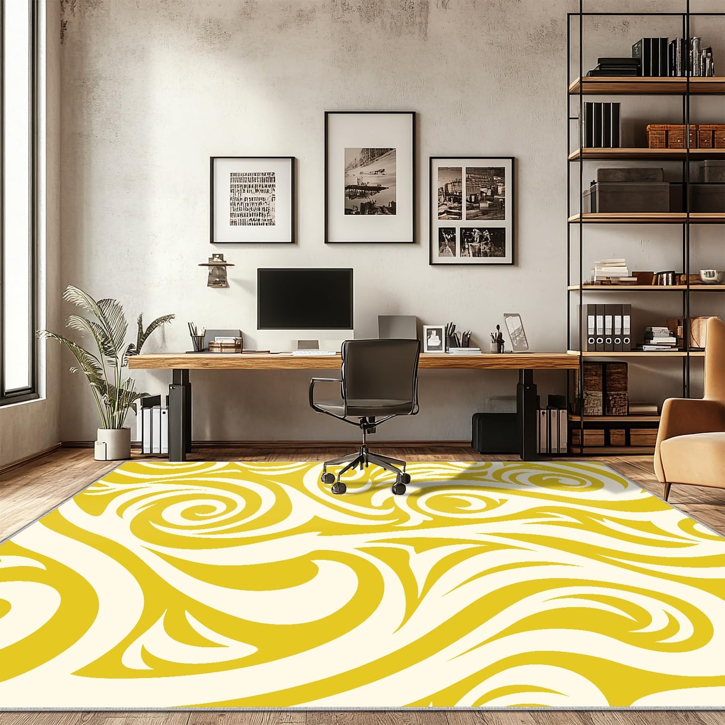 Gold Abstract Living Room Rug 6x9 Modern Area Rugs, Machine Washable Rug for Bedroom, Low Pile Soft Large Carpet for Dining Room Office Non Slip