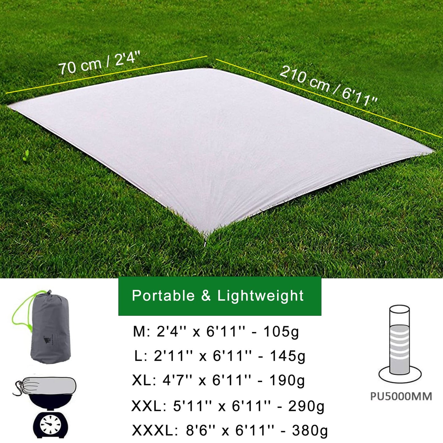 GEERTOP 1 Person Ultralight Waterproof Tent Tarp Footprint Ground Sheet Mat, for Camping, Hiking, Picnic (4 Sizes)