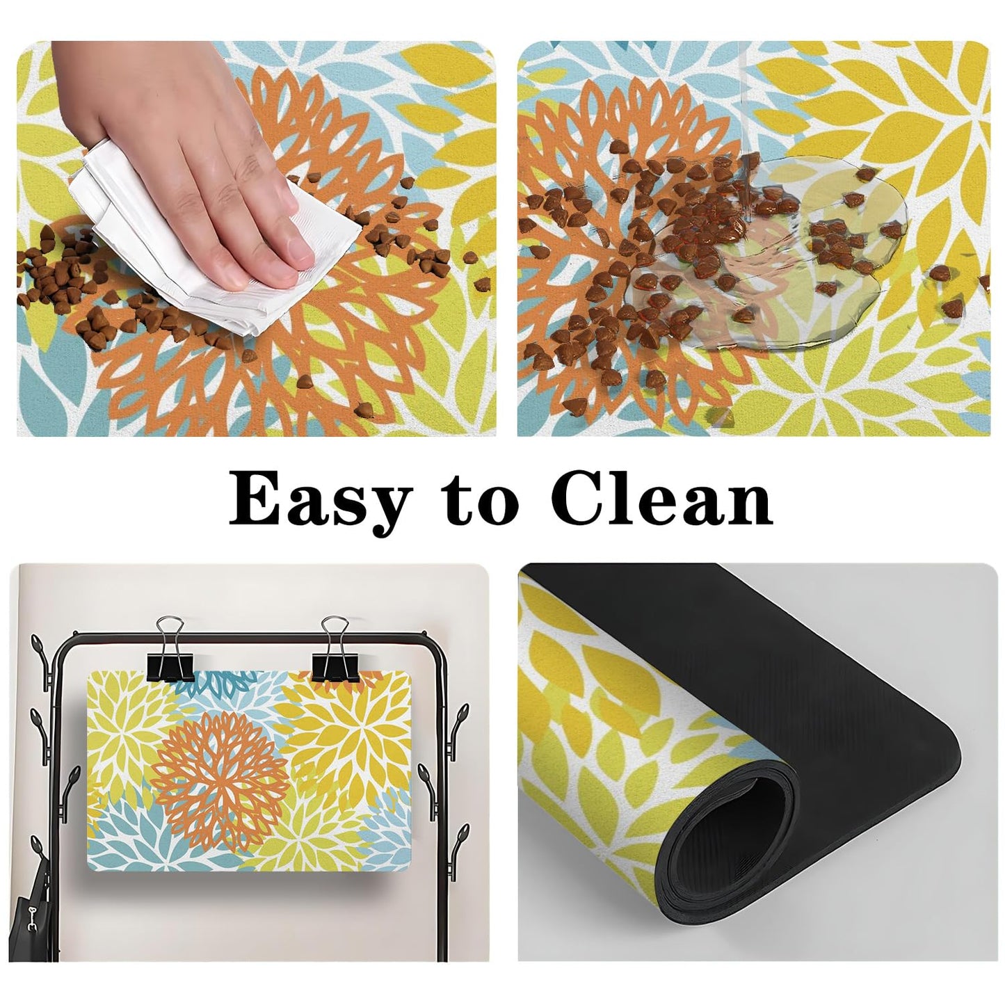 Dog Food Mats for Floors, Absorbent and Quick-Drying Pet Cat Food Mat,Anti-Fouling and Easy-to-Clean Pet Feeding Mat,Dog Bowl Mat for Messy Drinking Water Bowls.16x24, Bohemia Dahlia Floral Style