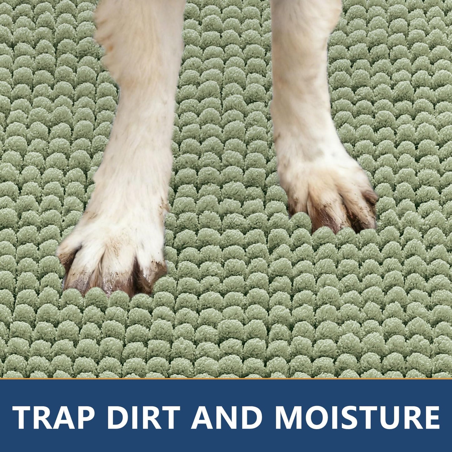 Smiry Dog Door Mat for Muddy Paws 36x24, Absorbent Microfiber Dirt Trapper Pet Doormat, Non-Slip Washable Quick Dry Chenille Front Door Mat, Entryway Rug for Indoor and Outdoor, Sage Green