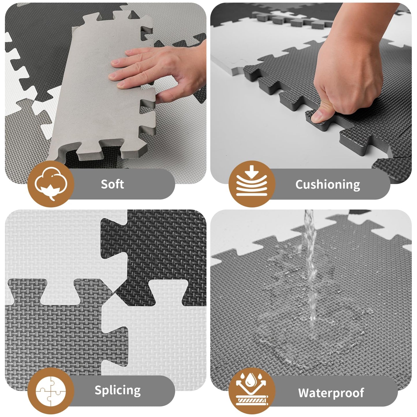 36Pcs Baby Play Mat for Floor, Foam Floor Tiles for Kids with Interlocking, Squares Foam Puzzle Carpet for Playroom,Crawling Rug for Babies 6-12 Months,Toddlers,11.8*11.8*0.6In Each (Gray-black-white)