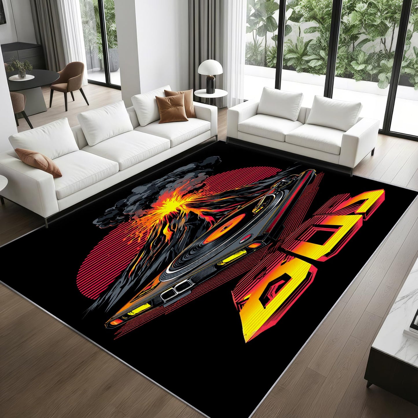 Mistwalk Retro 80s Door Mat Indoor Entrance, Volcano Vinyl Record Washable Rugs for Entryway, 3x4 Rug Non Slip, Soft Low Pile & Stain Resistant Small Carpet, Vaporwave DJ Musical Home Decor Gifts