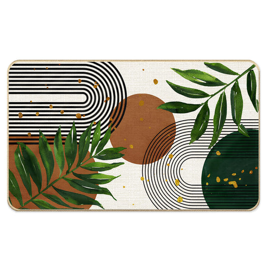 LADOCK Boho Abstract Faux Linen Door Mat, Boho Botanical Minimalist Doormat Outdoor Indoor Entrance Porch, Mid Century Modern Welcome Mats for Front Door, 17x30 Inch