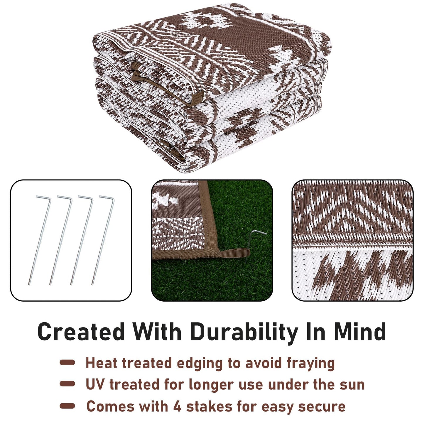 HiiARug Outdoor Rug for Patios Clearance 6'x9' Plastic Straw Rug Waterproof Reversible RV Mat Outdoor Area Rugs for RV, Backyard, Deck, Camping