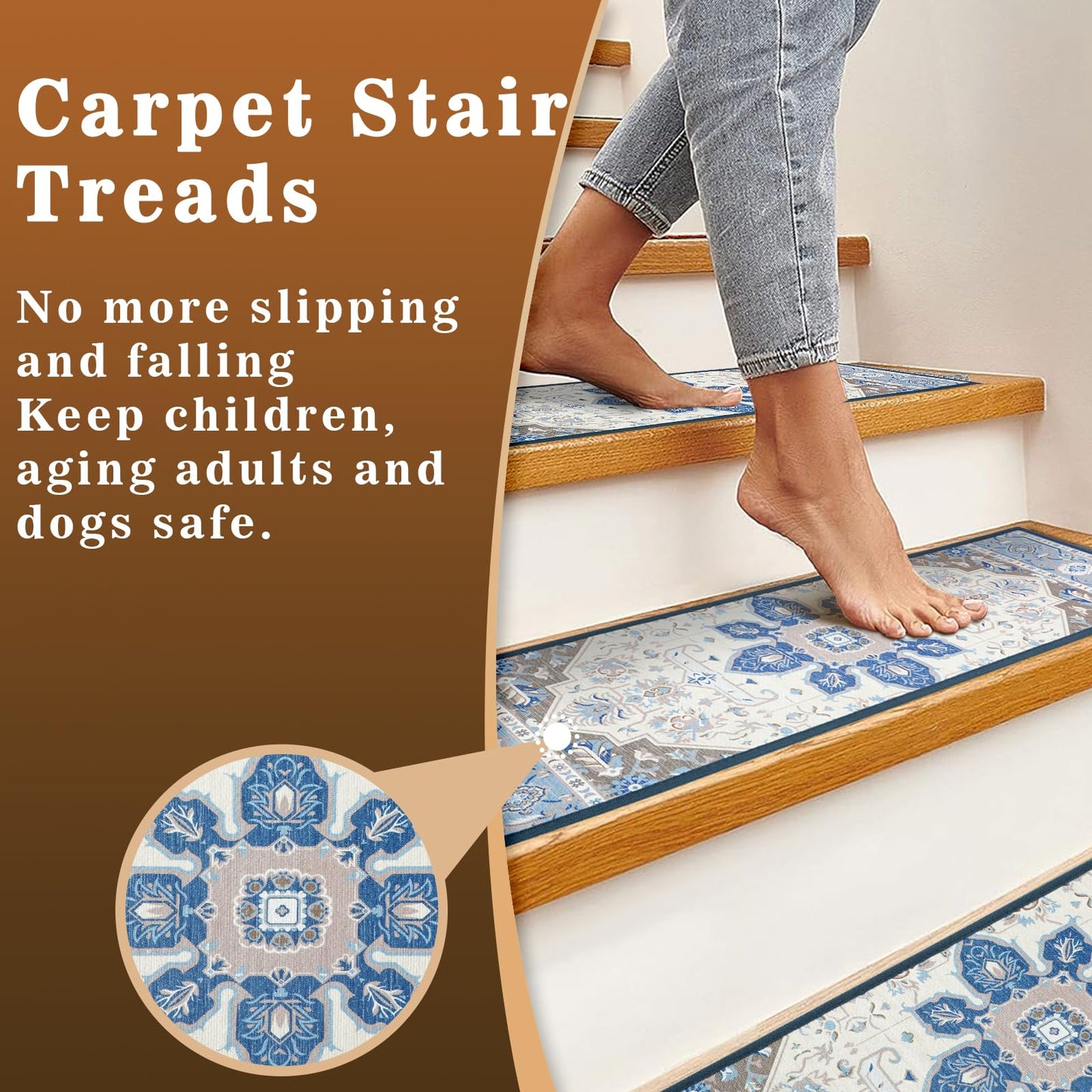 FlowaFoli 15Pcs Stair Treads for Wooden Steps Indoor with Self Adhesive, 8"x30" Non Slip Stair Treads Stair Carpet Runner, Resistant Indoor Runner for Kids、Elders and Pets,White and Brown