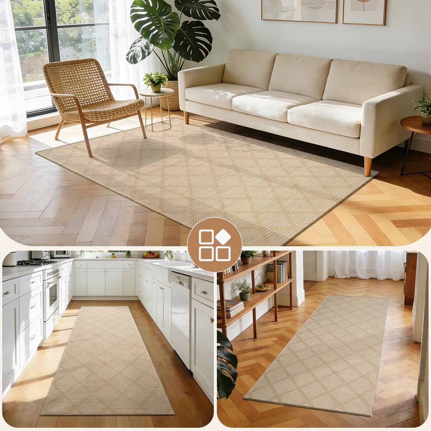 QiCaiJia 2x6 Washable Rug, Non Slip Runners for Hallways, Ultra Thin Woven Floor Mat, Boho Cotton Kitchen Rugs for Living Room Bedroom Dining Room Entryway (2'x6', Brown)