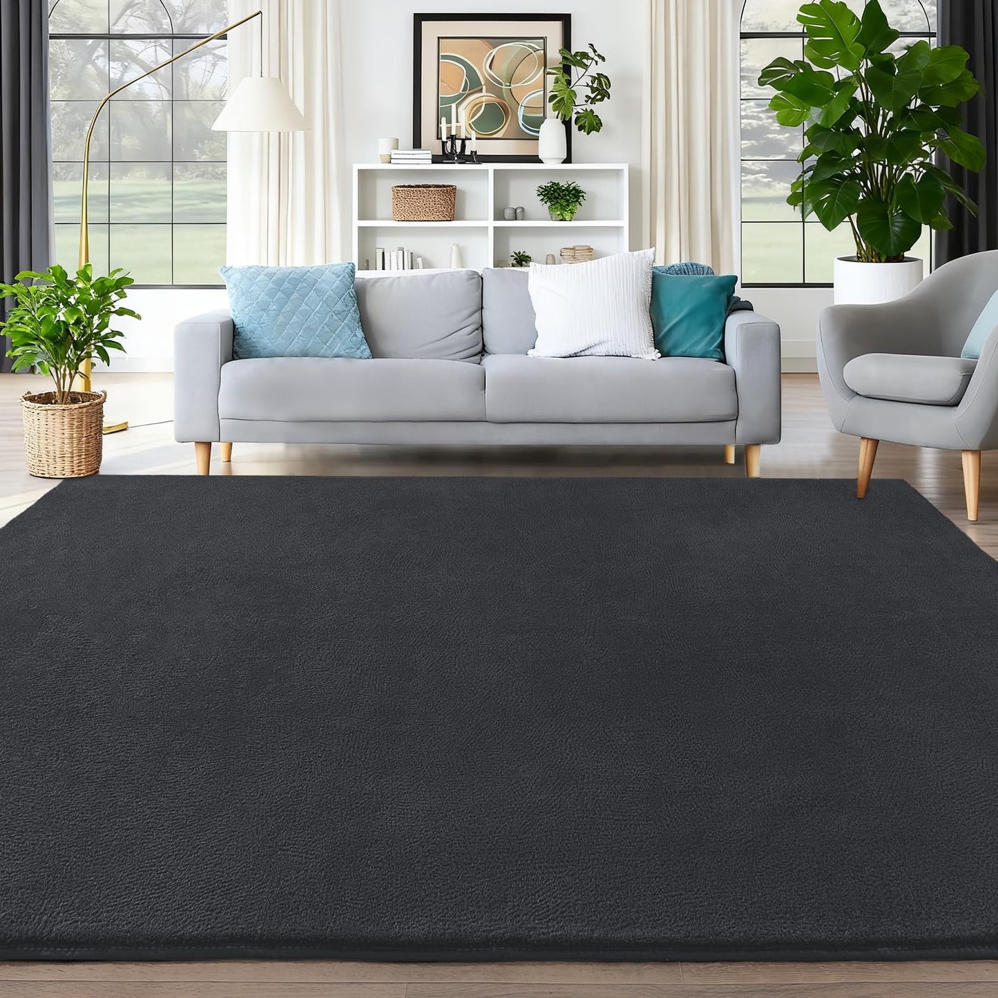 QDUIDU Large Area Rugs for Bedroom Living Room - 4x6 Feet Ultra Soft Dark Grey Rug Thickened with Memory-Foam, Solid Modern Minimalist Carpets for Home Decor, Non-Slip and Comfy Nursery Room Rugs