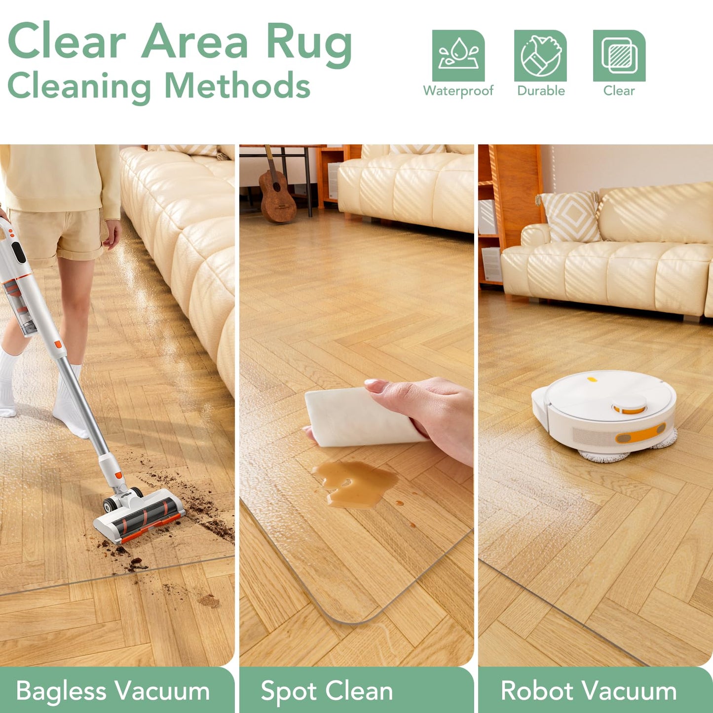 Clear Floor Mat 8x10 for Under Dining Table – Plastic Waterproof Non Slip Vinyl Area Rug, Hard Floor Protector Against Spills & Scratches, Easy Clean Carpet Cover for Dining Room, Kitchen, Office