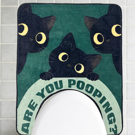 Homantic Short Plush Fun Toilet Rug Black Cat U Shaped Bathroom Rugs Toilet Mat Cute Contour Rug Non Slip Water Absorbent Funny Bathroom Decor Washable Green Toilet Rug 24x20 Inches