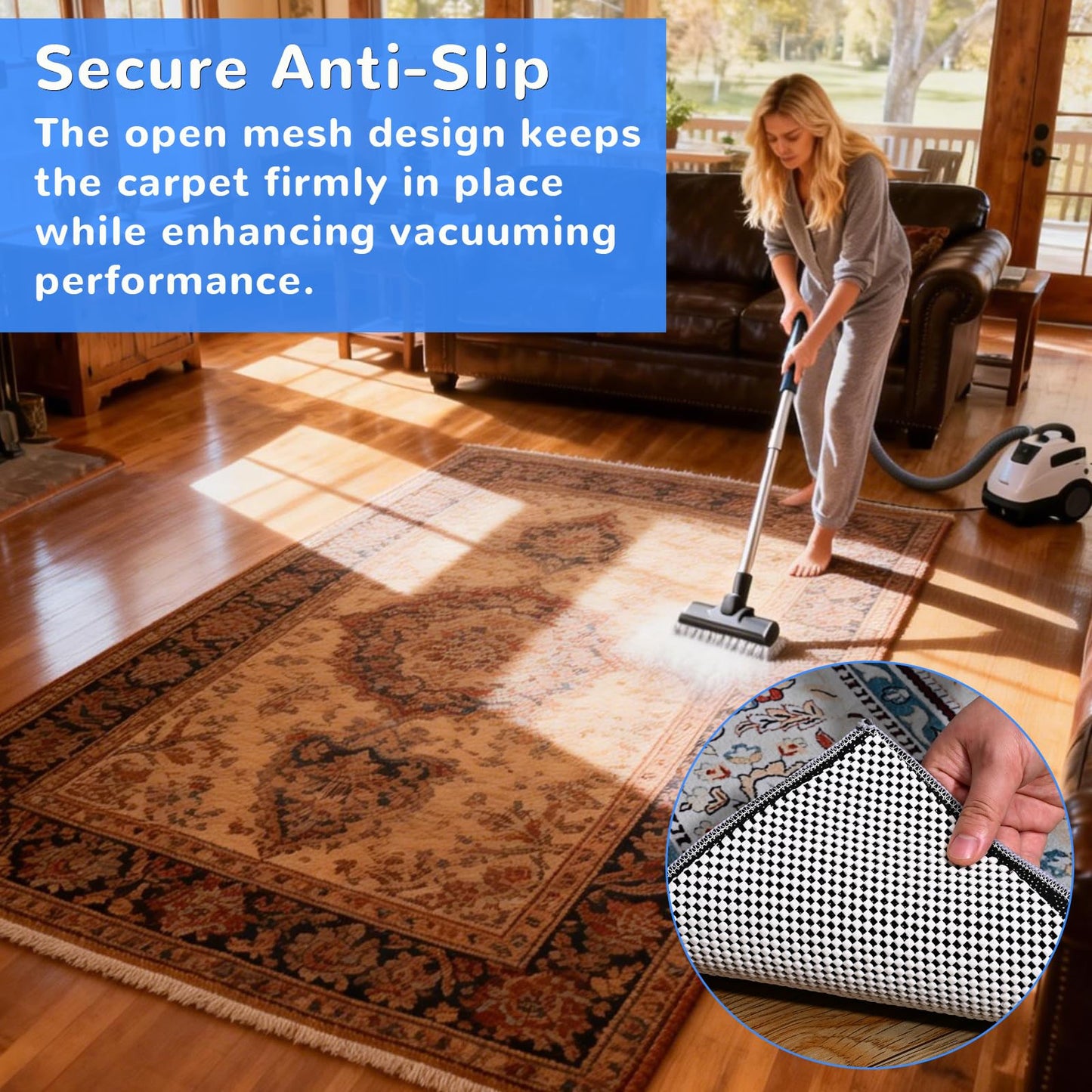 Non Slip Rug Pad Gripper 8X10 FT for Hardwood Floors, Eco-Friendly Anti Skid Mat Under Area Rugs, Keeps Rugs Safe and Flat, Odorless Cushioned Pad for Floor Protection, Easy to Trim Multi-Use Mat