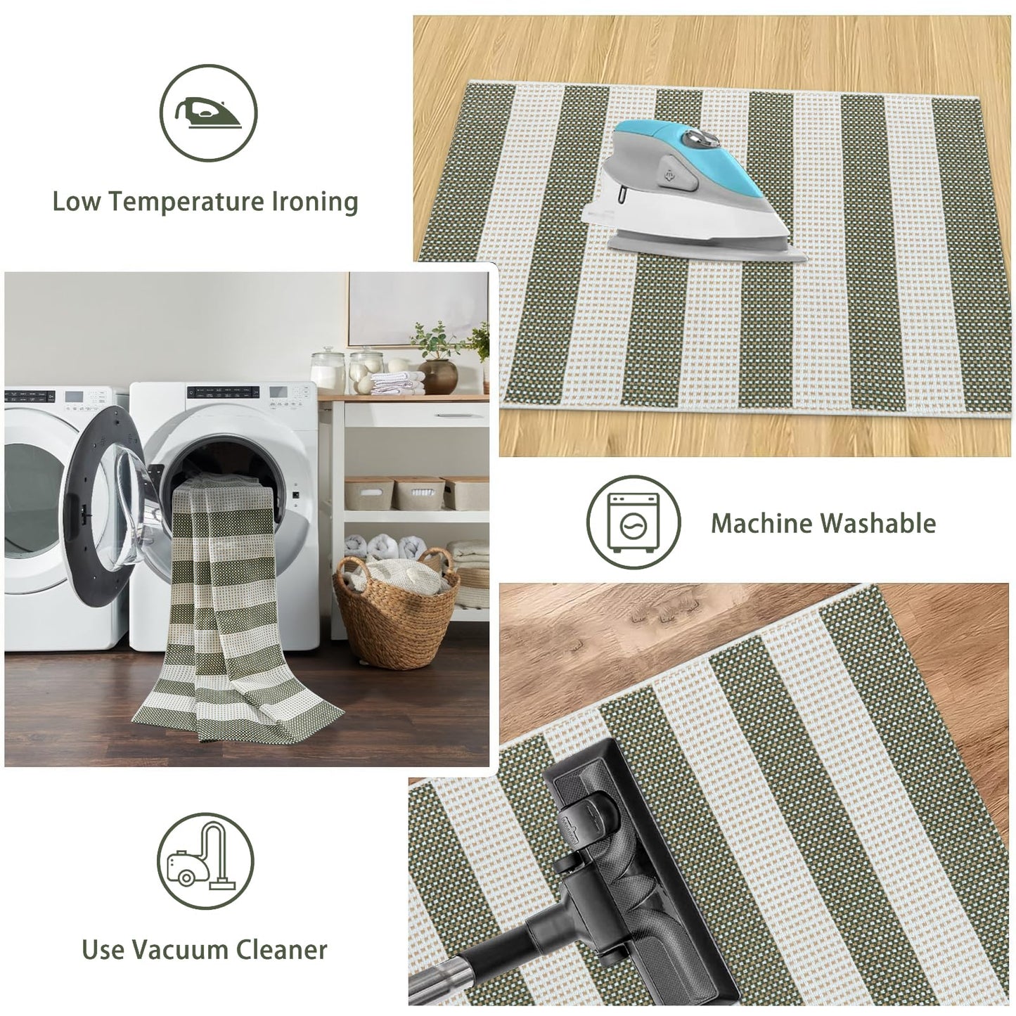 Sungea Striped Outdoor Rug 3x5, Boho Washable Front Porch Rug Cotton Hand Woven Outside Door Mats,Foldable Layered Doormat for Farmhouse/Entryway/Home Entrance(Green and White)