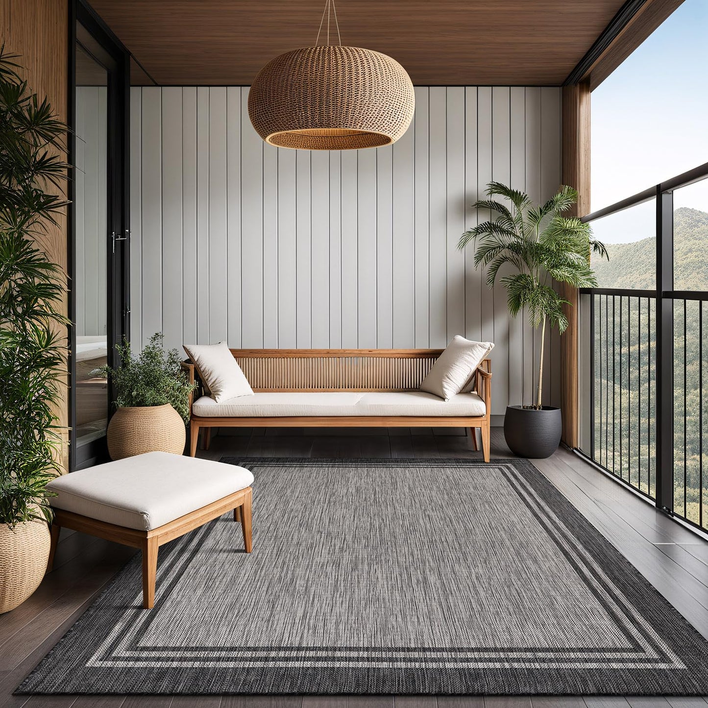 Luul Home Bordered Outdoor Rug 9x12 Washable Outside Carpet for Indoor Patio Porch Waterproof Easy Cleaning Non Shedding Area Rugs Dark Gray 9 x 12