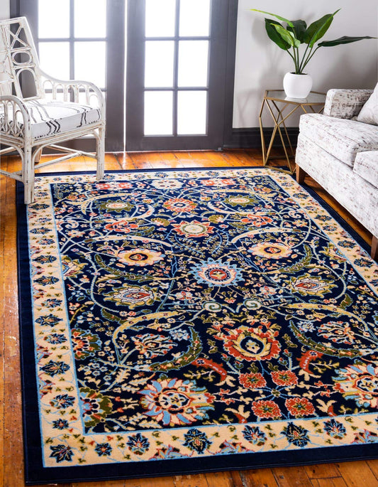 Unique Loom Espahan Collection Area Rug - Cape Cod (9'x 12' Rectangle, Navy Blue/ Black)