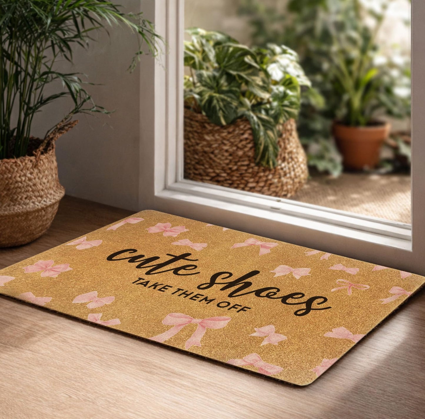 Uilatyu Cute Shoes Take Them Off Pink Bow Door Mat