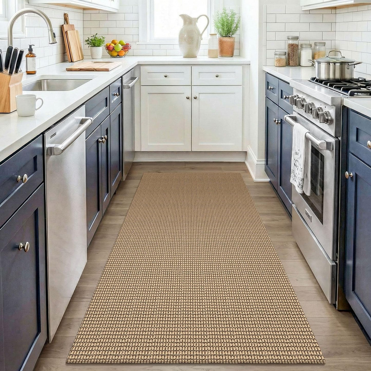 KOZYFLY Washable 3x4 Woven Entry Area Rug, Braided Throw Rugs for Entryway, Non Slip Door Mat Indoor Outdoor Entrance, Front Porch Foyer Carpet for Kitchen, mudroom, Bathroom, Orange Beige/Tan/Brown