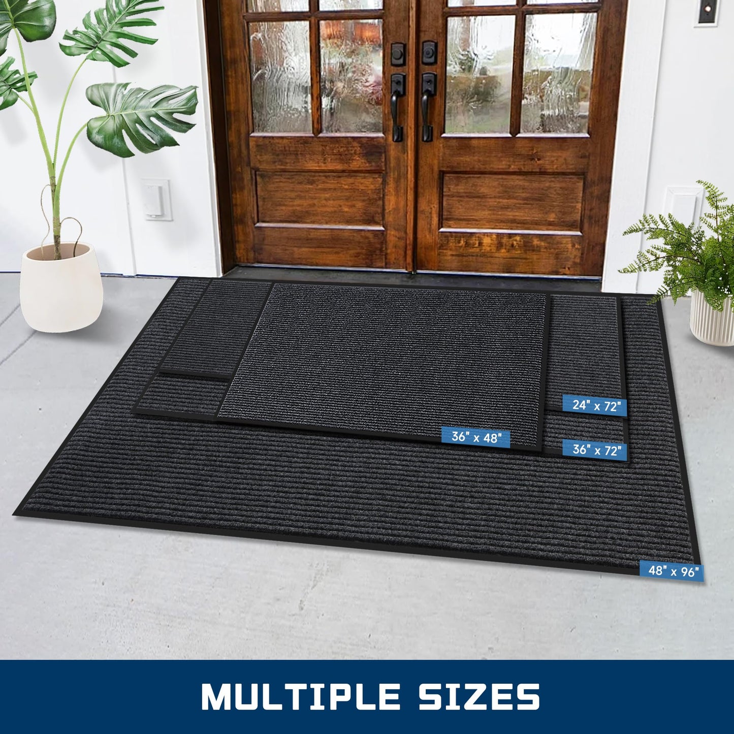 BesWin Indoor Outdoor Mat, 3' x 4' All-Season Waterproof Doormat for High Traffic Entryway, Heavy Duty Commercial Floor Mat, Non Slip Rubber Backing Front Door Mat Outside Entrance, Low-Profile, Grey