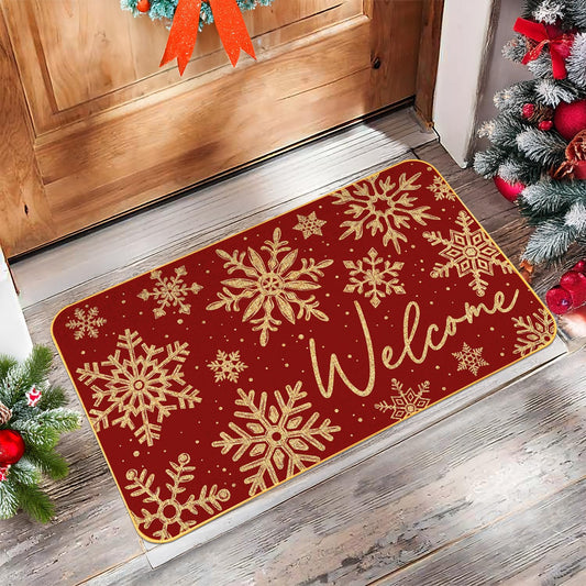 JYKCUL Snowflake Christmas Doormat,Snowflakes Winte Xmas Decorative Doot Mat Non-Slip Low-Profile Indoor Outdoor Welcome Mat Washable Winter Holiday Doormat 17" x 29"