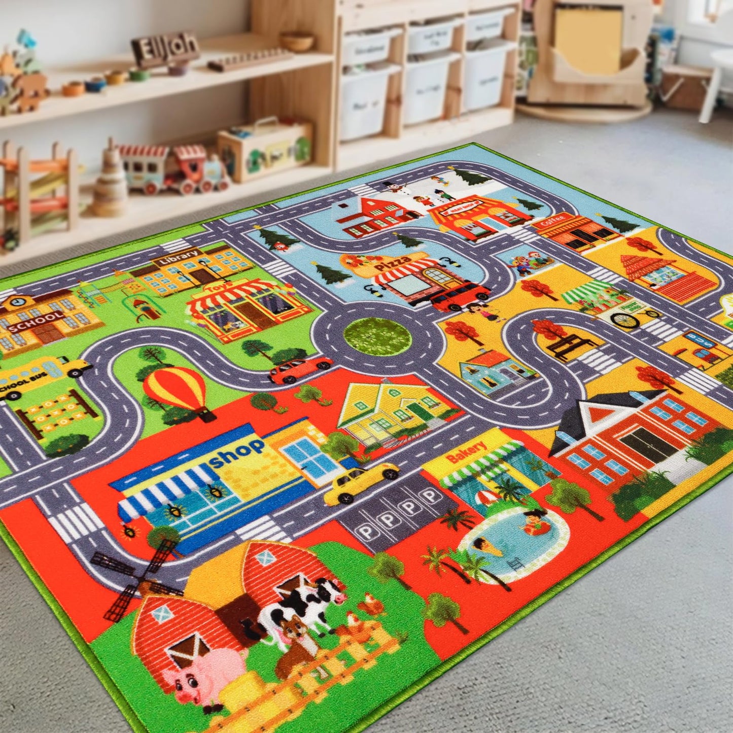 Kids Rug Carpet Car Play Mat, Non-Slip Traffic Road Rug for Kids, Extra City Map Educational Mat for Playroom Boys Bedroom Classroom (78.7X59 INCH, Four Season)