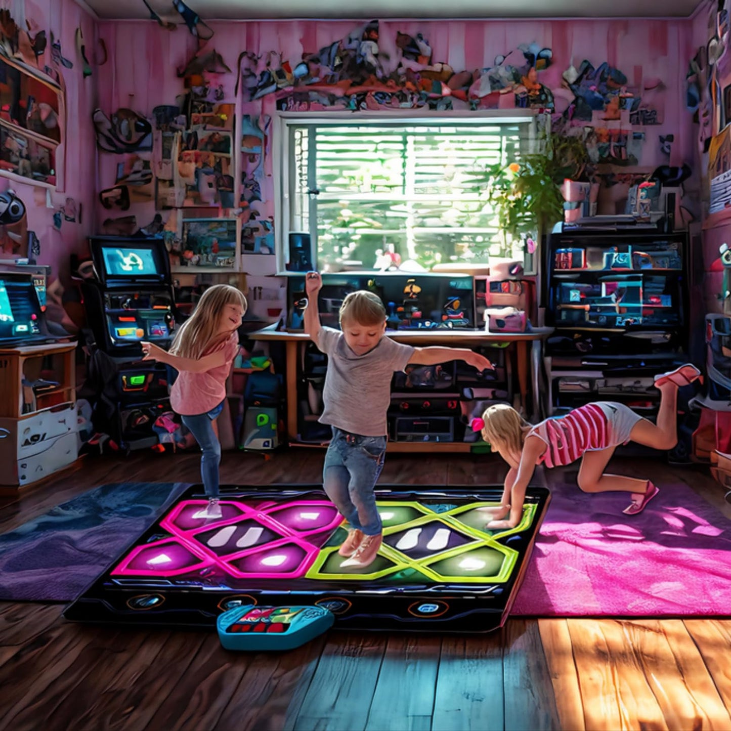 RUNJIAER Kids 2-Player Dance Mat, Dance Pad with Music & Adjustable Volume, 3 Difficulty Levels, Non-Slip Rhythm Step Play Game Toy for Boys Girls Ages 3-9, Granddaughters Birthday Gift