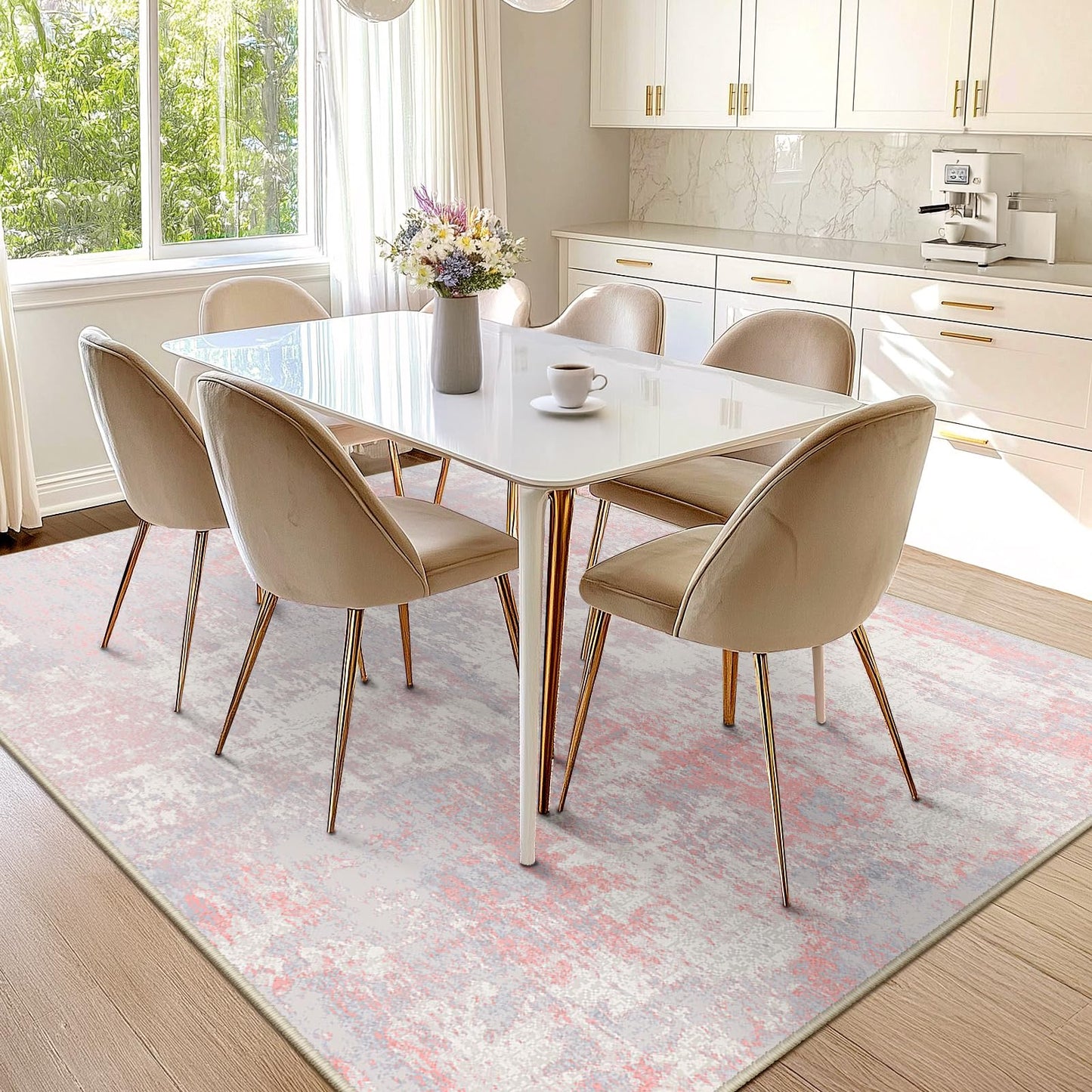 RELEANY Washable Area Rugs 5'x7' Non-Slip Modern Abstract Soft for Living Room Entryway Bedroom Kitchen, Print Pattern, Grey Pink