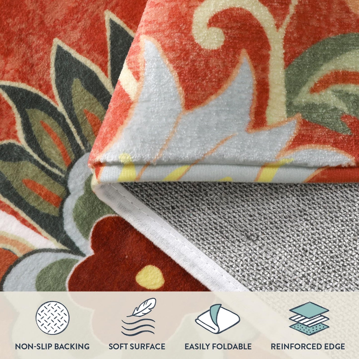 Lahome Red Kitchen Rugs - 2'x3' Small Entryway Rug Washable Kitchen Mat, Non Slip Area Rug Throw Modern Floral Rugs Door Mat for Bathroom Bedroom