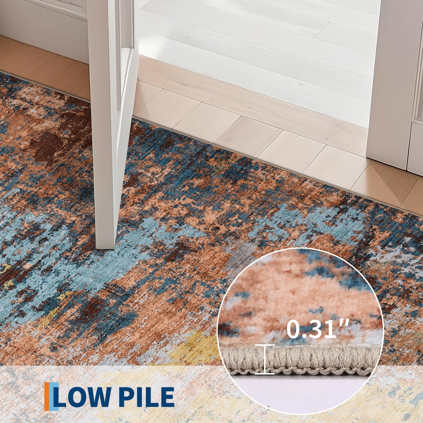 GarveeHome Washable Modern Area Rugs 5x7 Non-Shedding Contemporary Floor Mat, Abstract Low Pile Accent Carpet with Non-Slip Backing, Colorful Throw Rug for Bedroom, Living Room, Yellow