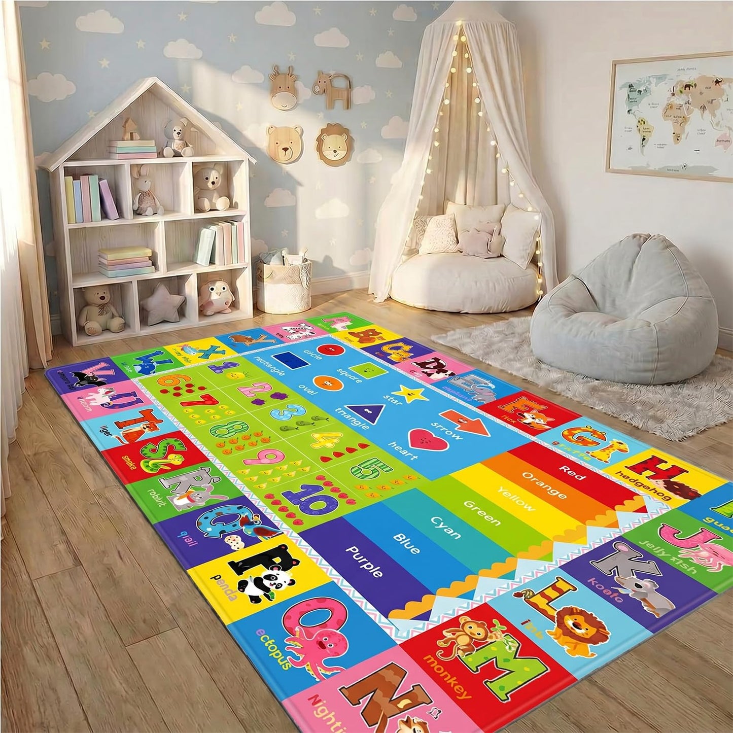 ABC Kids Play Rug, Non-Slip Classroom Carpet, 78.7" x 59"
