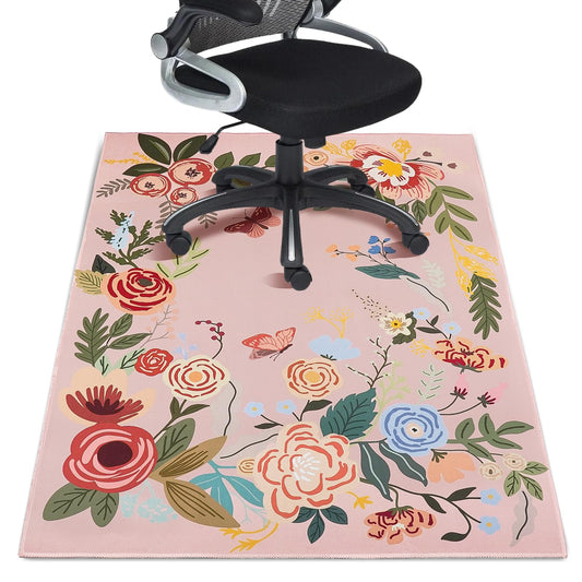 Office Chair Mat for Hardwood Floor 36"X 48" Office Rugs for Gaming Rolling Chairs Computer Desk Chair Non-Slip Butterfly Floral Protector Mats for Hard Floor & Tile Floor Decor