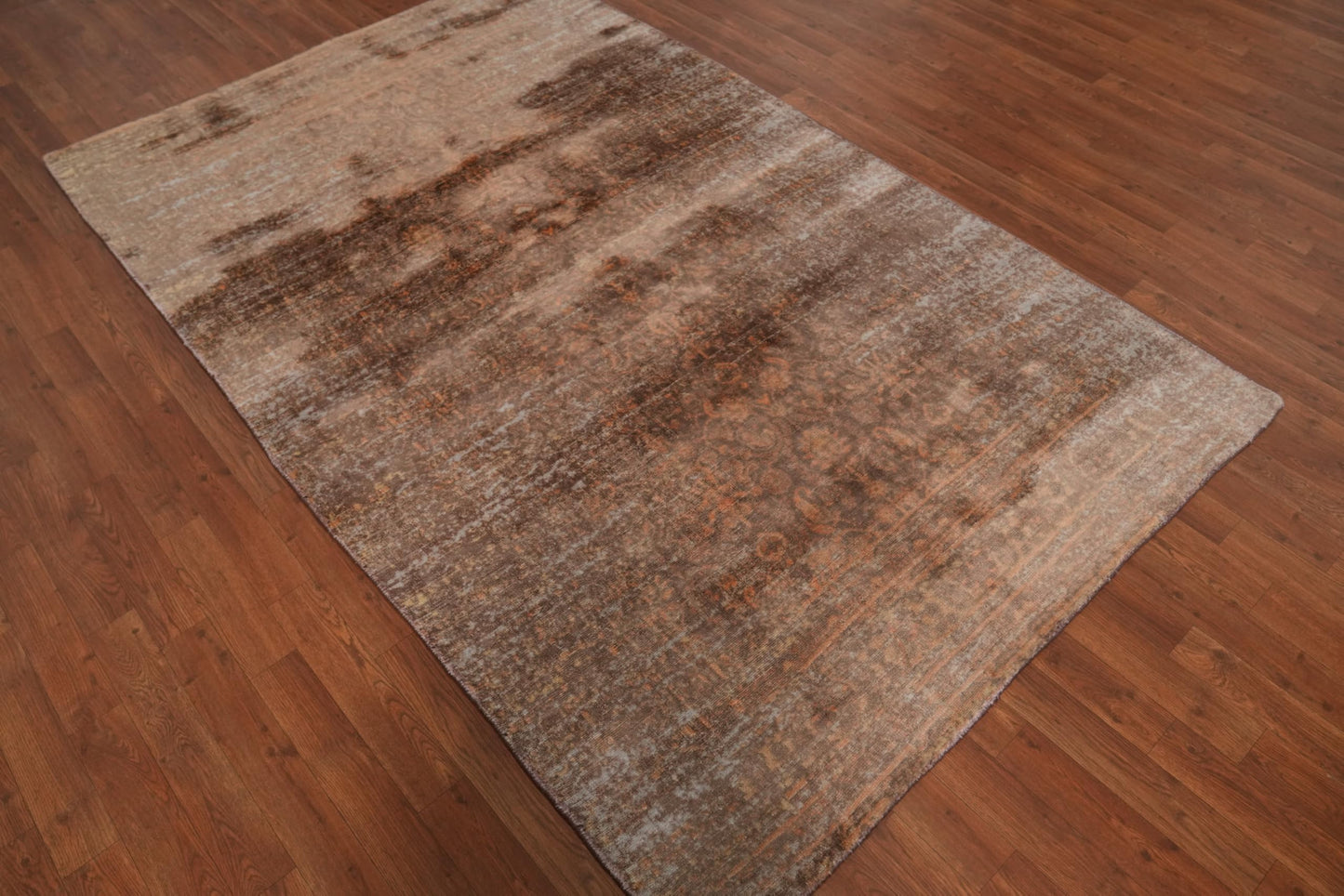 Rug Source Transitional Collection, 5x8 Rug, Hand Knotted Brown Geometric Rug, Oriental Viscose Silk Carpet for Foyer, Entryway and Hallway