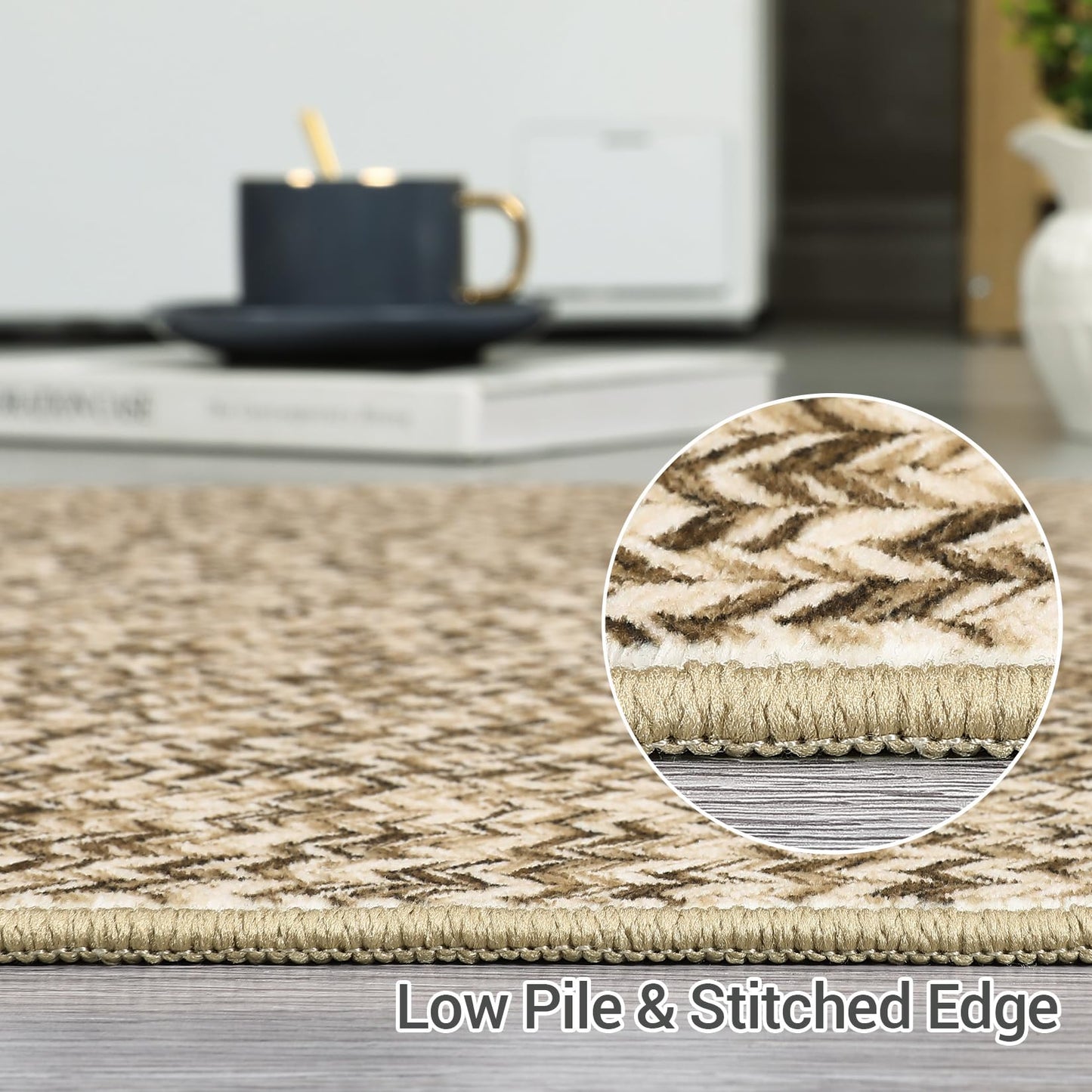 ROYHOME 8x10 Area Rug Machine Washable Rug for Living Room Print Braided Indoor Floor Cover Stain Resistant Non-Slip Farmhouse Solid Printed Textured Carpet for Home Decor, polyester