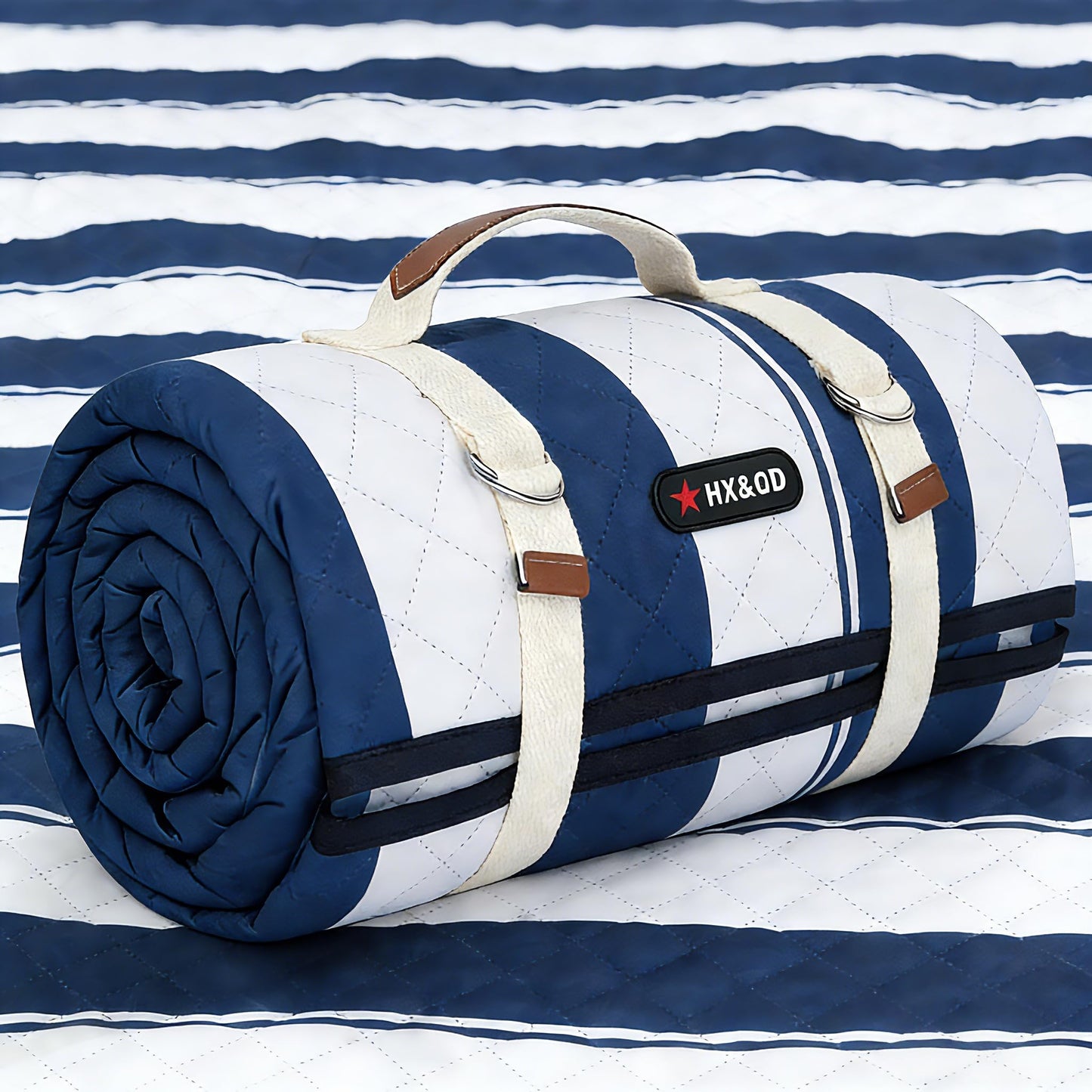 HX&OD Outdoor Picnic Blanket Extra Large, 80”x60” Waterproof Picnic Mat Foldable Camping Blanket Portable with Carry Strap for Beach Mat (Bule)