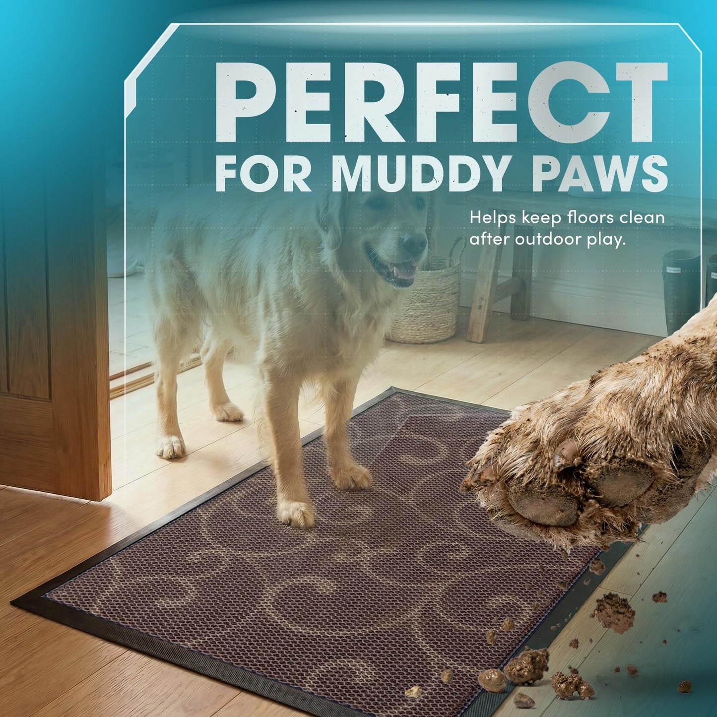 Bernini Aqua-Terra Waterproof Shoe Scraper Dog Mat, Heavy Duty Mud Mat with Quick Dry Mesh, Stain Resistant Rubber, Low-Profile Dirt Grabber, Indoor/Outdoor Dog Doormat for Muddy Paws, 36"x 24"