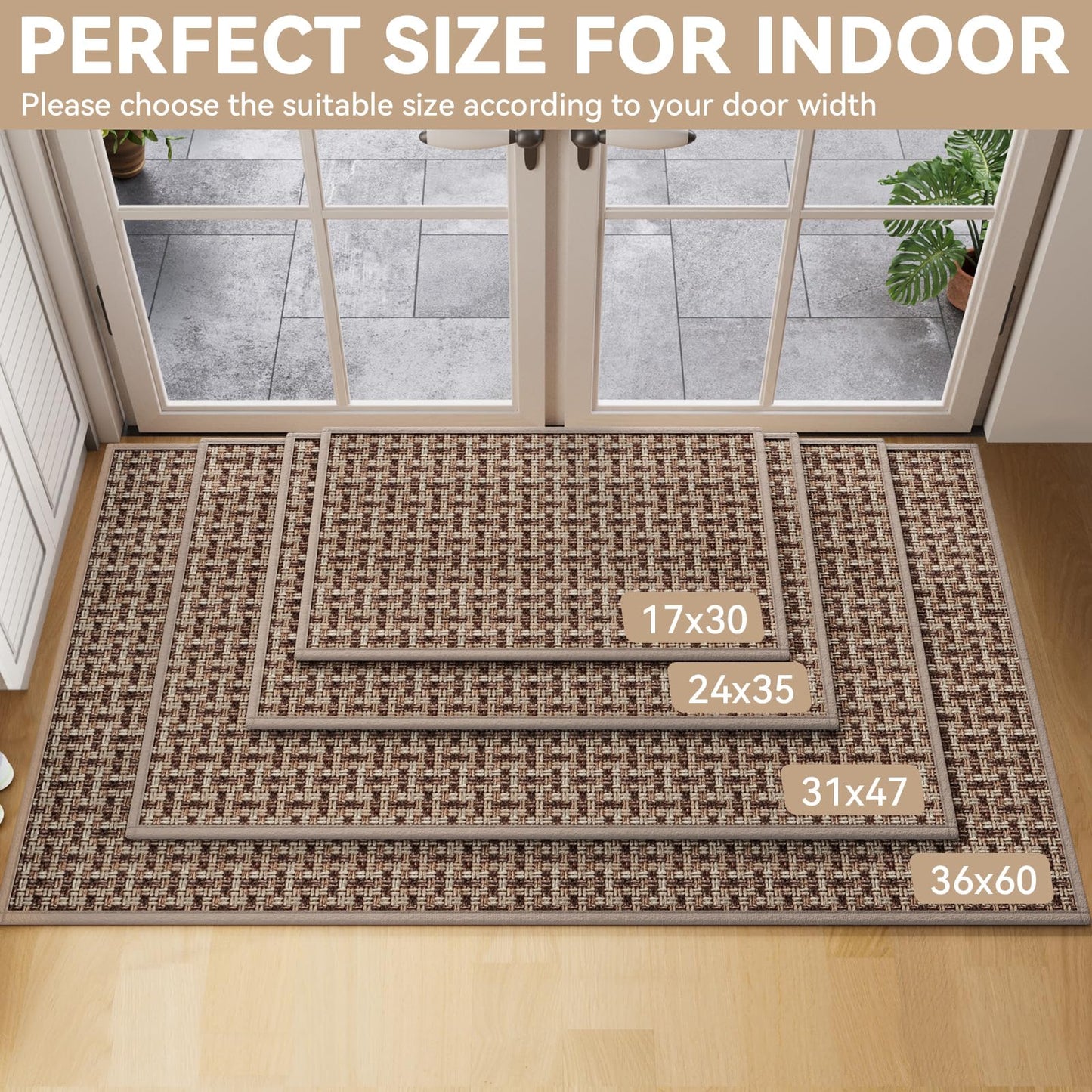 YDKGL Door Mat 24"x35", Dirt Resistant and Absorbent, Non-Slip Rubber Backing Floor Mats, Easy Clean Low-Profile Doormat for Entryway, Front Door, Inside Entrance, Brown