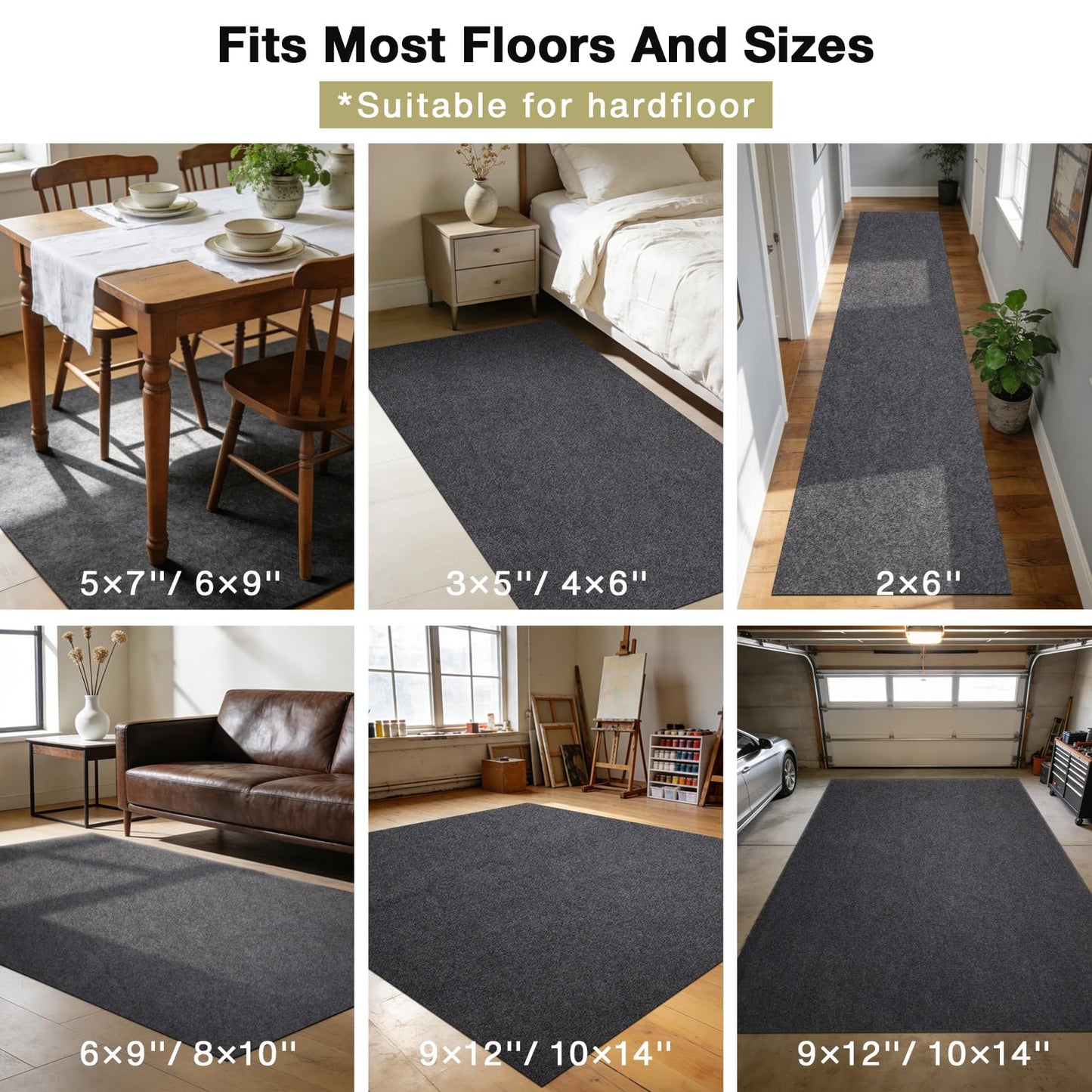 NENSIUM Rug Pad 3' Round Non Slip for Hardwood Floors, 1/8” Extra Thick Waterproof Felt Carpet Pad, Low Profile Underlay for Area Rugs, Safe for LVP & All Floor Finishes, Odorless & Soundproof