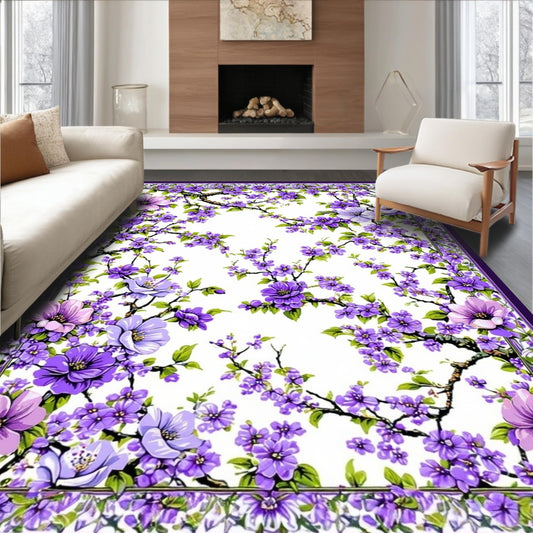 ODIKA Flatwoven High Traffic Area Rug 8x10, Vivid Pastoral Leaf Motif, Non Slip, Stain Resistant, Washable Area Rugs for Living Room, Bedroom (Purple, 8x10)