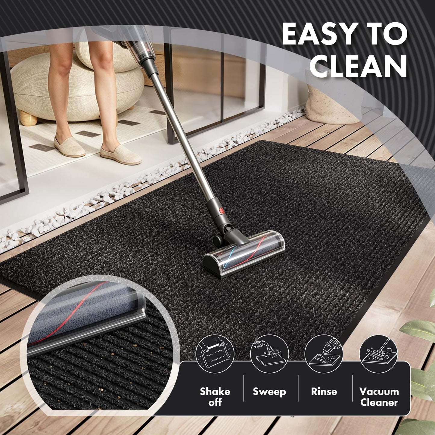 Bathway Front Door Mat 3' x 5' Indoor Outdoor Doormat Heavy Duty Commercial Rugs for Entryway, Waterproof & Mud-Scraping Floor Mat Low Profile, Black Non-Slip Entry Mat for Office Industrial Garage