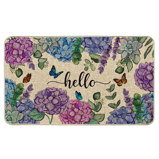 Wylumen Welcome Spring Door Mat Hydrangea Flowers Doormat Indoor Outdoor Entrance Summer Decor Outdoor Rug Low-Profile Floor Rug Non Slip Spring Summer Decor Rubber Mats for Home Decoration 17x29Inch