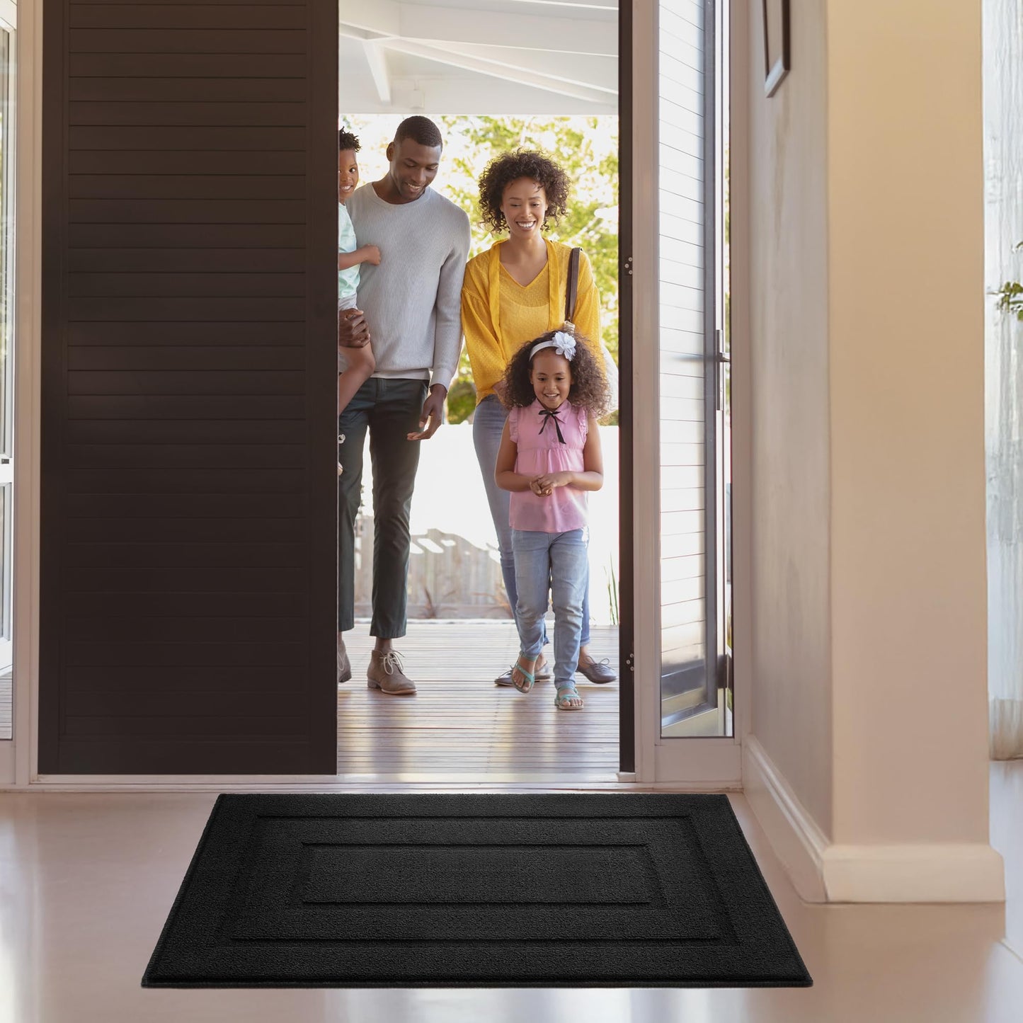 GRANNY SAYS Front Door Mat Outside Entrance, Welcome Matt Non-Slip, Outdoor Door Mats for Entryway, Long Front Porch Mat Low Profile Resist Dirt Easy to Clean, 47"x32", Black