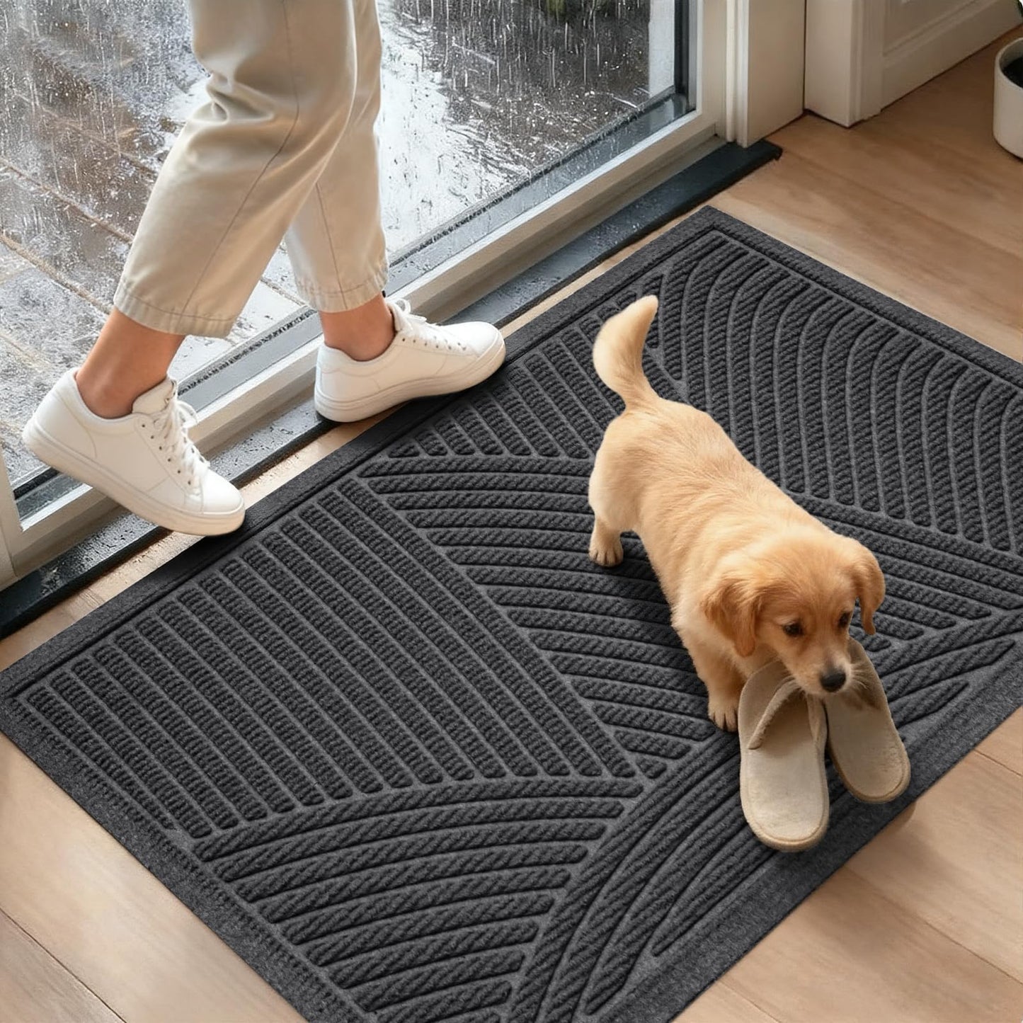 HIYARD Sturdy Front Door Mat, Absorbent Muddy Dirt Resist Welcome Door Mats Outdoor Indoor, Fade Resistant, Non-Slip Backing Entry Mat Low Profile Doormat for Entryway, 36×24, Grey